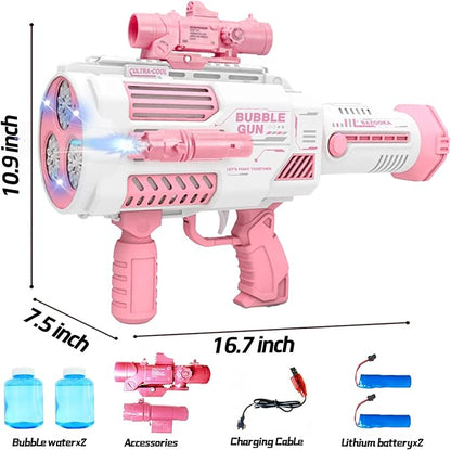 Automatic Gatling Bubble Gun with 2 Rechargeable Batteries, Produces Tens of Thousands Bubbles/Min, Includes Sight & Flashlight, ABS Drop-Tested, Bubble Machine Toy for Kids Adults Party Wedding