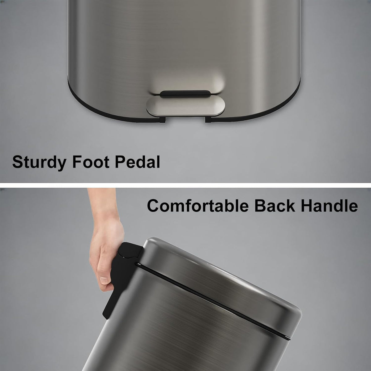 3.2 Gallon Small Bathroom Step Trash Can with Removable Inner Bucket,Round Stainless Steel Garbage Bin with Soft Close Lid for Bedroom(Volcanic Gray)