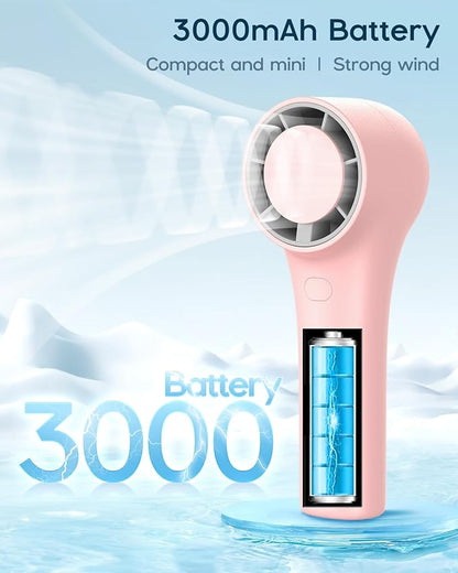 EasyAcc® AI Turbo Fan 3000mAh Upgraded Max 14500RPM Strong Airflow 12H Cooling Time Rechargeable Personal Battery Operated Mini Small Pocket Hand Fan with 4 Speeds for Travel/Outdoor/Office - Pink