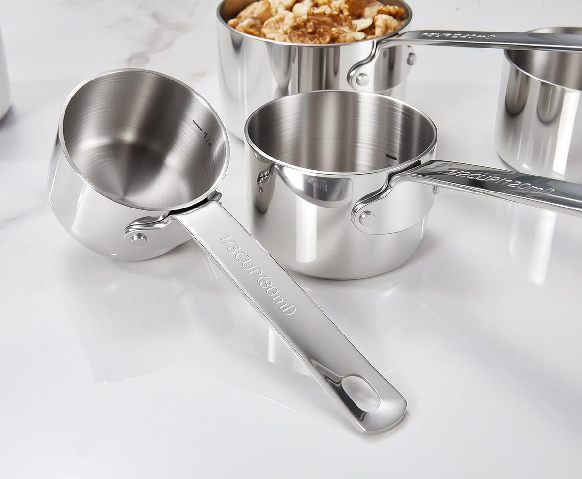 Keawell Premium 5-Piece Measuring Cups Set –1/4, 1/3, 1/2, 2/3, and 1 cup-18/10 Stainless Steel - Durable, Stackable, Dishwasher Safe