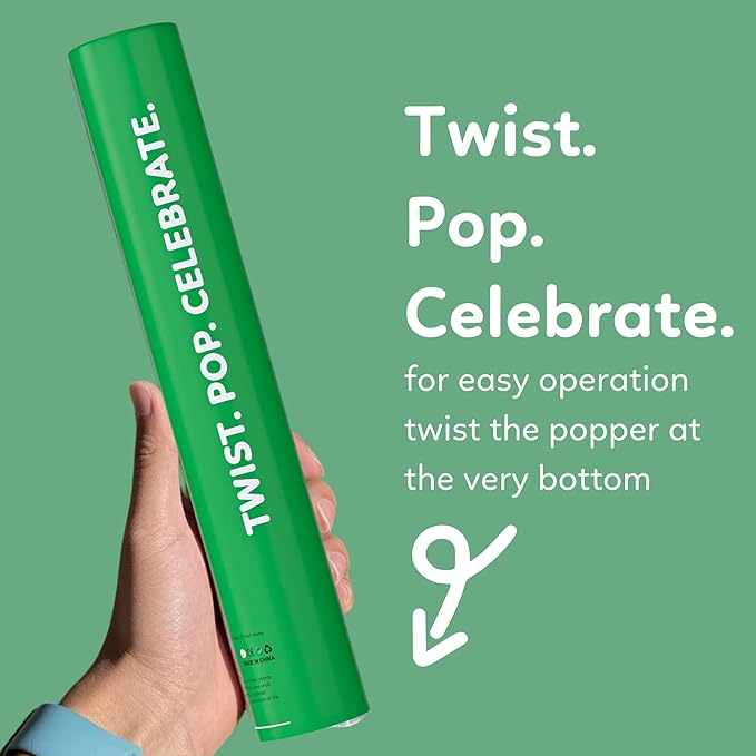 2 Pack Confetti Cannon Confetti Poppers | Biodegradable Green Confetti | TUR Party Supplies | Launches Up to 25ft | Giant (12 in) | Party Poppers for Graduation, Birthdays, Weddings, and Memorial Day