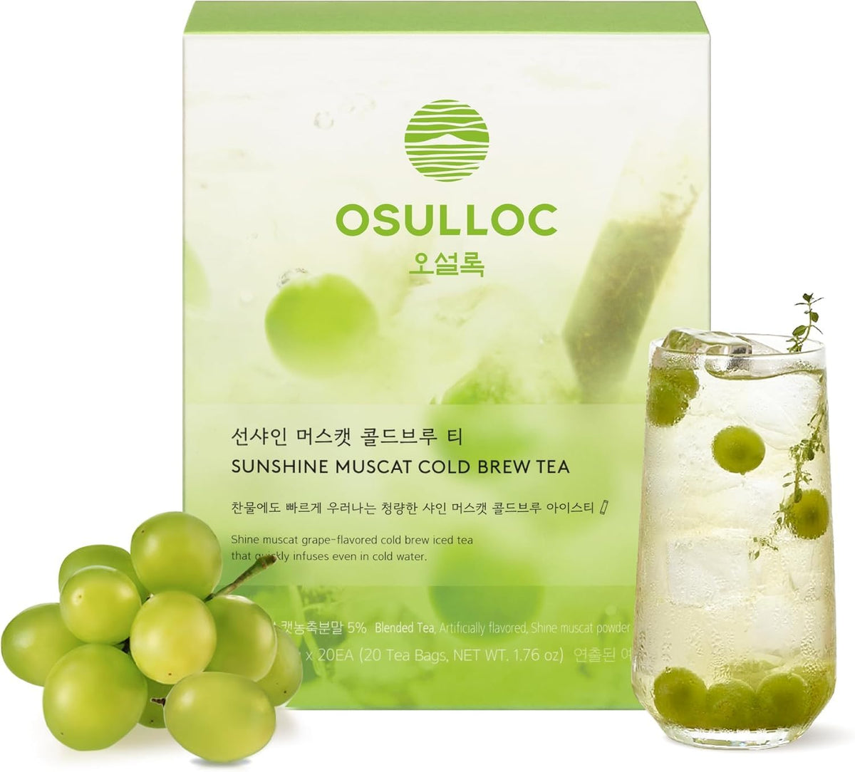 Osulloc Sunshine Muscat Cold Brew Tea, Sweet Muscat flavored iced tea, Hydration Tea Packets (20ea, 1.76oz)
