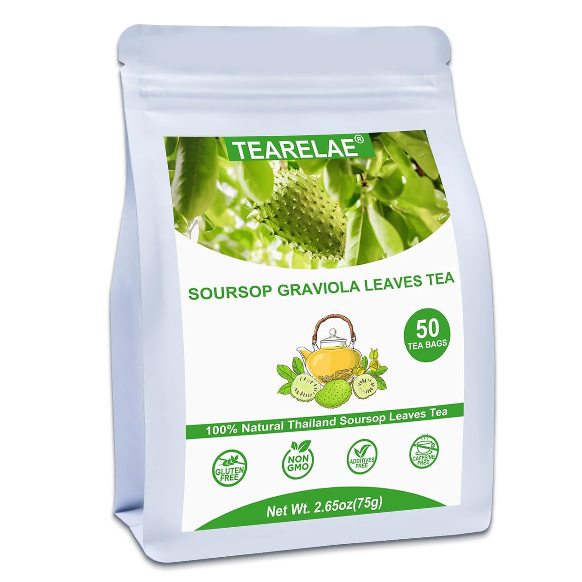 Tearelae - Soursop Leaves Tea - 1.5g x 50 Count - 100% Pure Soursop Graviola Leaves Tea Bag - Country of Origin Thailand