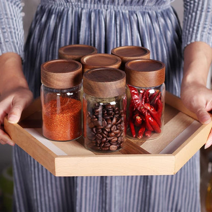 Saiool 6 Pcs Small Glass Spice Jars with Label,High Sealing Threaded Mouth,with Black Printed Spice Labels - 8.79oz /260ml*6