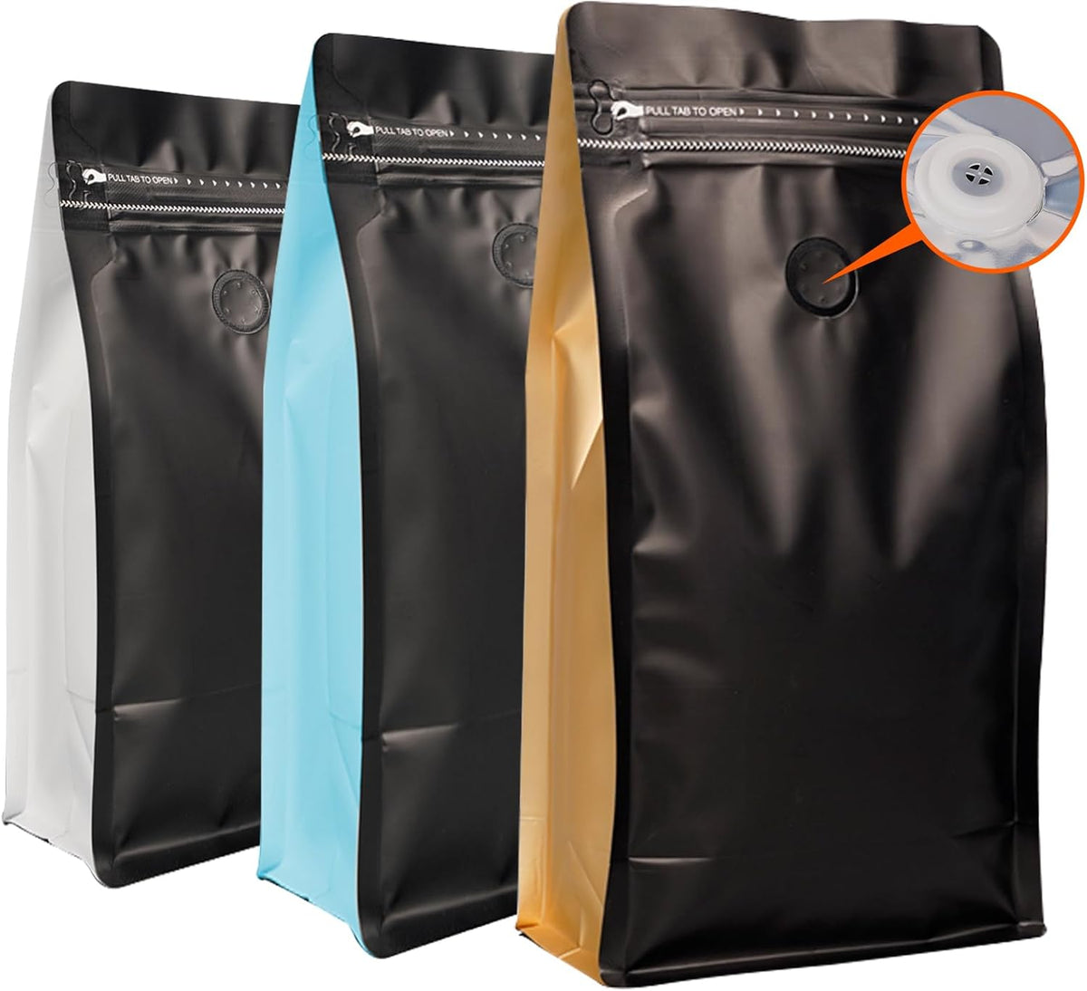 Coffee Bags with Valve (60 PCS,16oz/1lb) Black Side Color High Barrier Aluminum Foil Flat Bottom Standing Coffee Beans Storage Packaging Bags