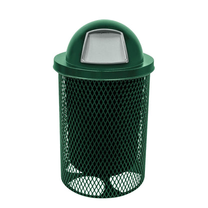 COATEDOUTDOORFURNITURE RDT-TXTGRN Heavy Duty 32 Gallon Round Trash Receptacle, Liner Included, Textured Green with Textured Green Steel Dome Top, Made in America