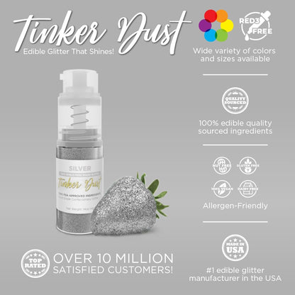 Bakell - Silver Tinker Dust (4g, 1x Mini Spray Pump) Edible Glitter for Food, Desserts, and Beverages!