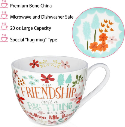 Friendship Coffee Mug, Premium 20 oz Bone China Coffee Tea Hug Mug, Perfect Birthday, Holiday, and Christmas Gift for Women and Female Friends