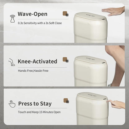Slim Motion Sensor Trash Can for Bathroom, Automatic Compact Touchless Garbage Bin with Lid, 2.4 Gallon Small Electric Waste Basket for Narrow Apartment Dorm Office, Kitchen, Bedroom, Cream White
