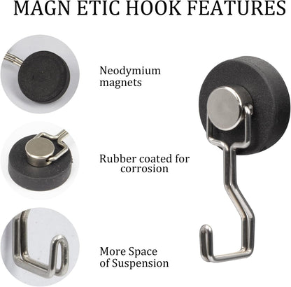 Magnetic Hooks for Outdoor Grill,Essential for Cruise Ship Cabins & Refrigerator,2 Pack Strong Rubber Coated Fridge Hooks, Scratchproof & Waterproof, Holds Keys, Towels, Crafts (Silver)