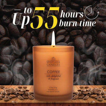 Coffee Candle - 9.7oz Frosted Jar Candles with Wooden Wick in Gift Box & Branded Shipper- Coffee Scented Candle