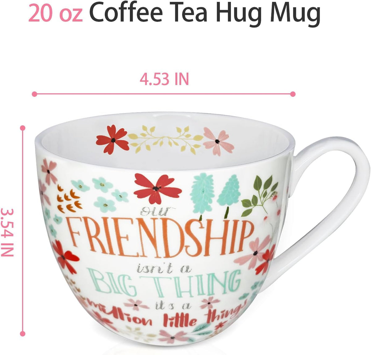Friendship Coffee Mug, Premium 20 oz Bone China Coffee Tea Hug Mug, Perfect Birthday, Holiday, and Christmas Gift for Women and Female Friends