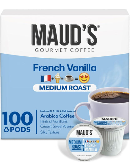 Maud's French Vanilla Coffee Pods, 100 ct, Medium Roast Coffee in Recyclable Single Serve Pods – 100% Arabica Coffee