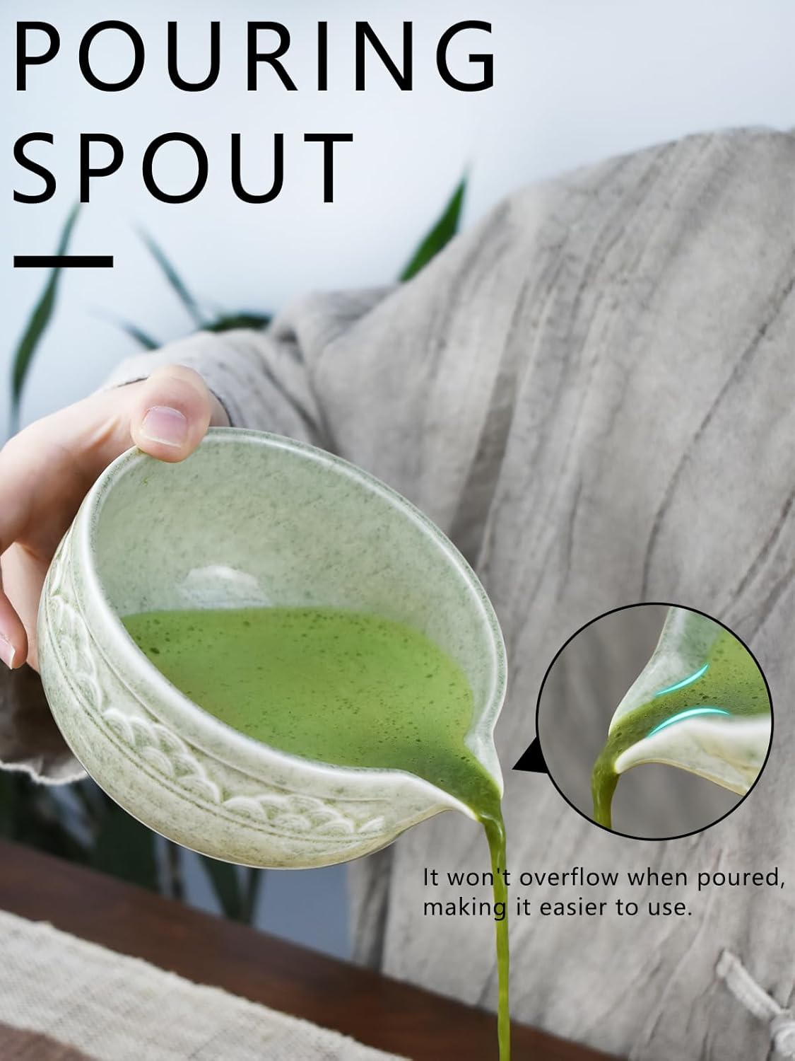 Artcome Matcha Tea Set with Pouring Spout - Green Ceramic Matcha Bowl, Bamboo Whisk, Whisk Holder, Tea Scoop & Matcha Tea Manual for Traditional Japanese Tea Ceremony - Ideal for Gift - Light Green