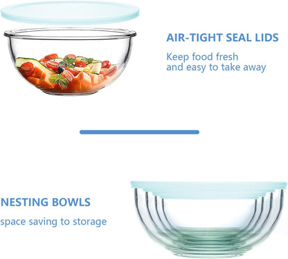 WhiteRhino 8 Piece Glass Bowls with Lids, Heat Resistant Glass Mixing Bowls Set (3.7QT, 2.1QT, 1.1QT, 0.53QT)