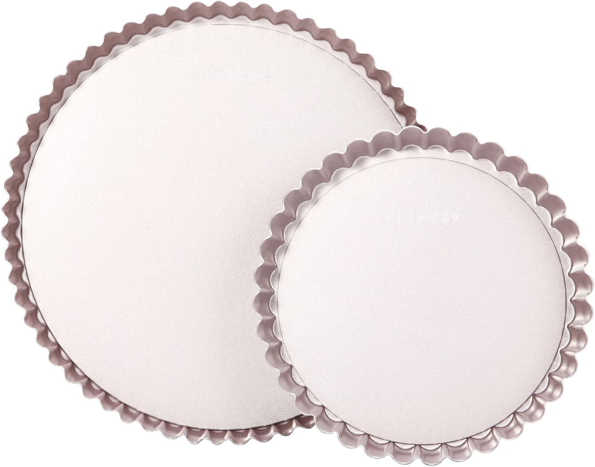 Chefmade Tart Pan Set, 7" and 9" Round Pie Pan with Removable Loose Bottom, Non-Stick Carbon Steel Quiche Pan for Oven Baking
