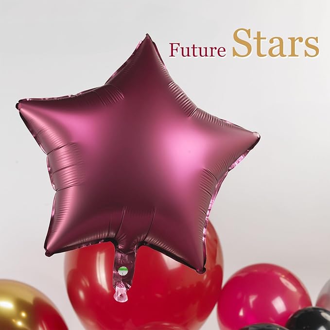 Elegant Burgundy Black Gold Graduation Balloon Garland Kit with foil graduation caps diplomas GRAD letters wine red stars and crowns Balloons for Maroon Class of 2026 Graduates Party Decorations