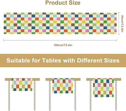 Colorful Checkered Table Runner, Vintage 60s 70s Cute Modern Geometric Table Runner for Party Kitchen Dining Home Outdoor Banquet 13x90in
