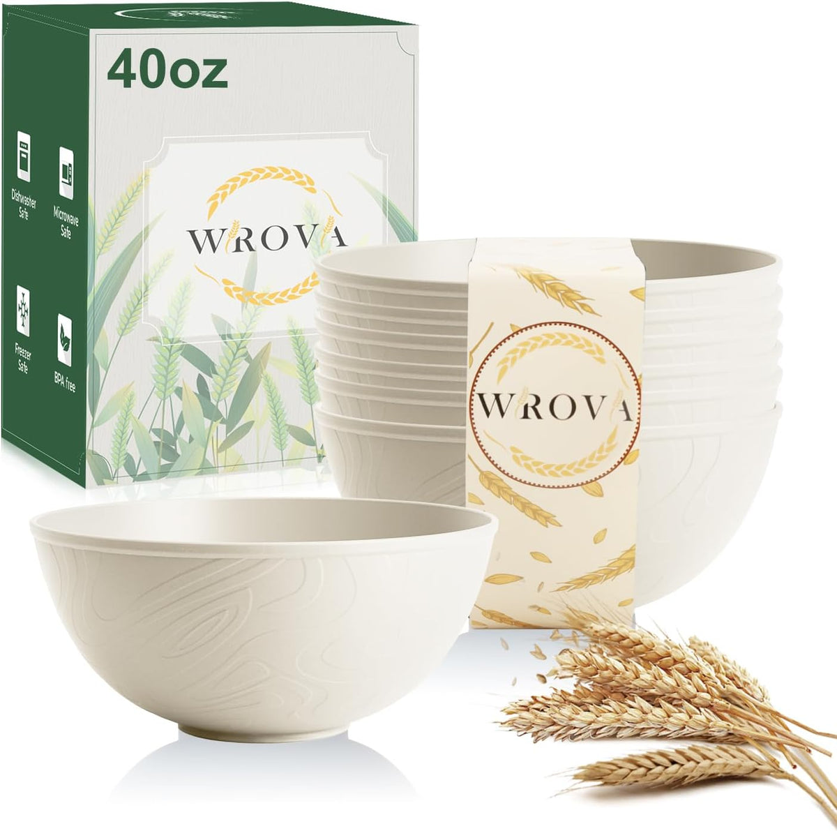 Wrova Beige Wheat Straw Bowls for Cereal, Salad Bowls Microwave Safe 6 PCS