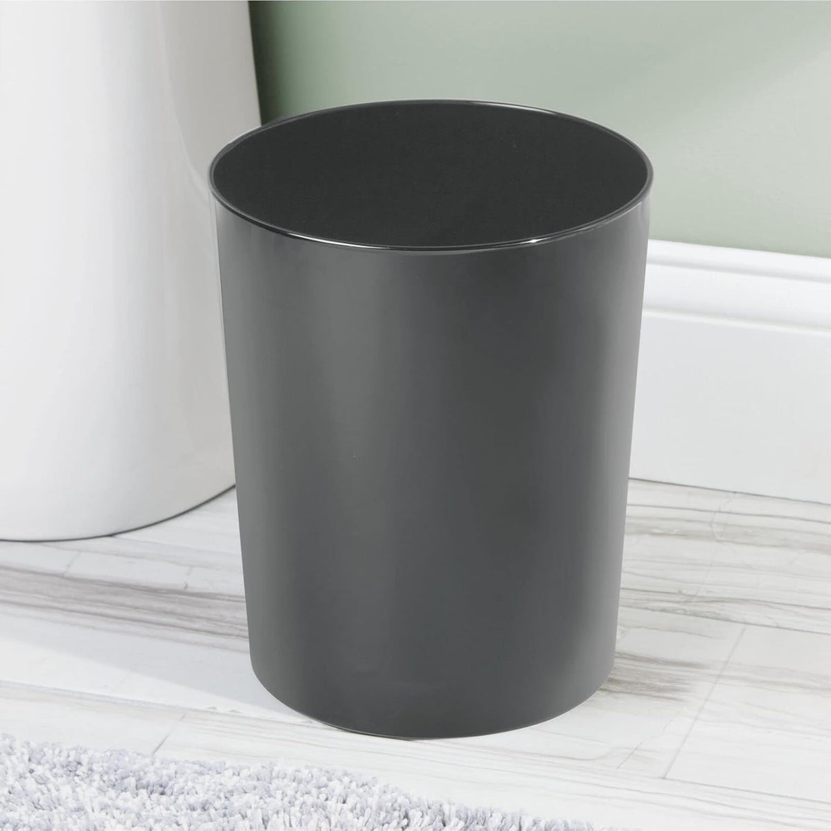 mDesign Round Metal Small 1.7 Gallon Recycle Trash Can Wastebasket, Garbage Container Bin for Bathrooms, Kitchen, Bedroom, Home Office - Durable Stainless Steel - Mirri Collection - Graphite Gray
