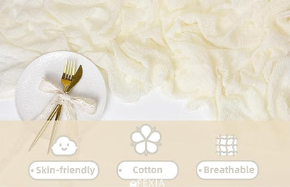 FEXIA Beige Table Runner Ivory Cheesecloth Table Runner 30x118 Inches Rustic Gauze for Easter Decor Wedding Baby Shower Bridal Shower First Communion Home Decorations