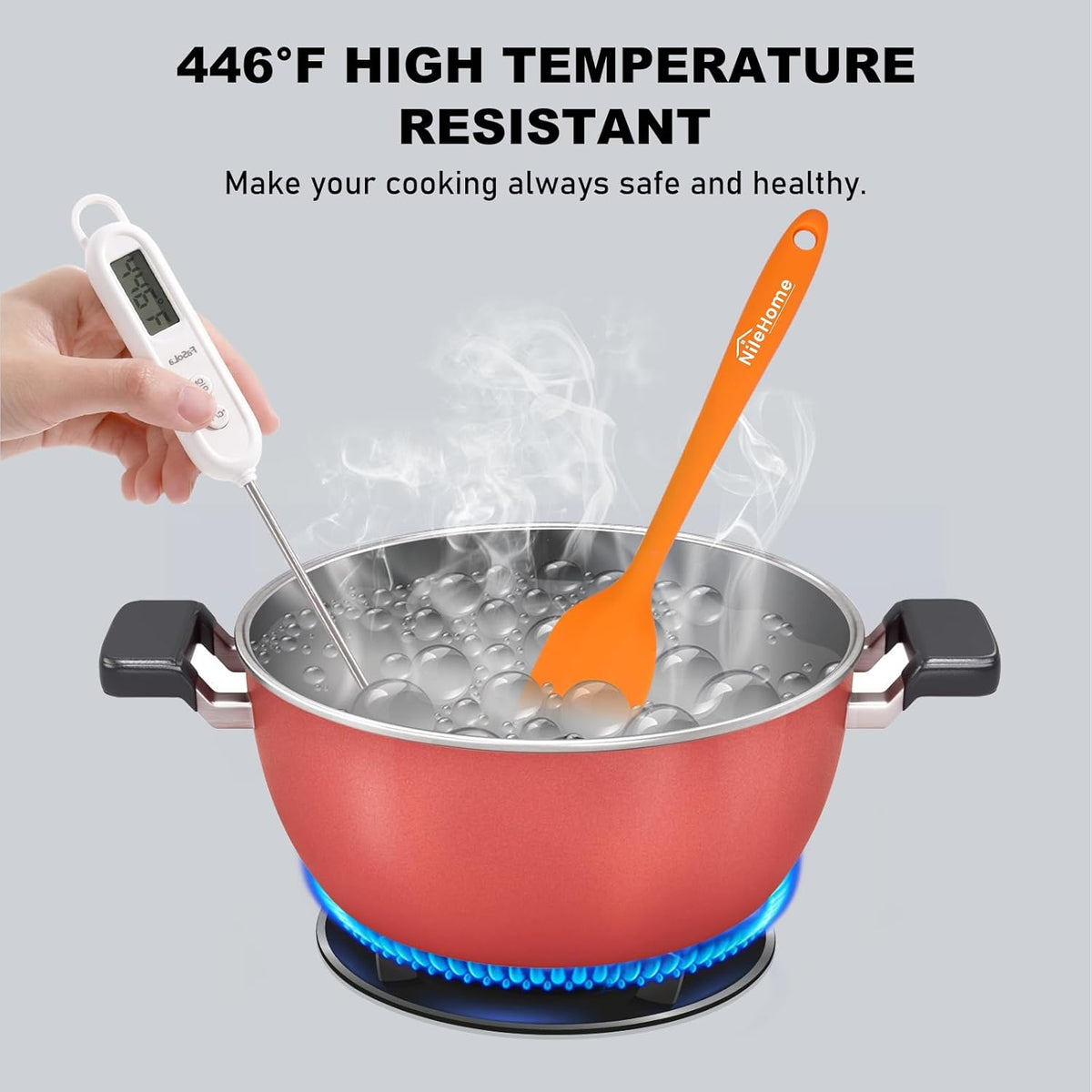 NileHome Silicone Spatula Set, 6 Pcs Food Grade Kitchen Utensils with Silicone Brush Heat Resistant Dishwasher Safe BPA-Free Rubber Spatula for