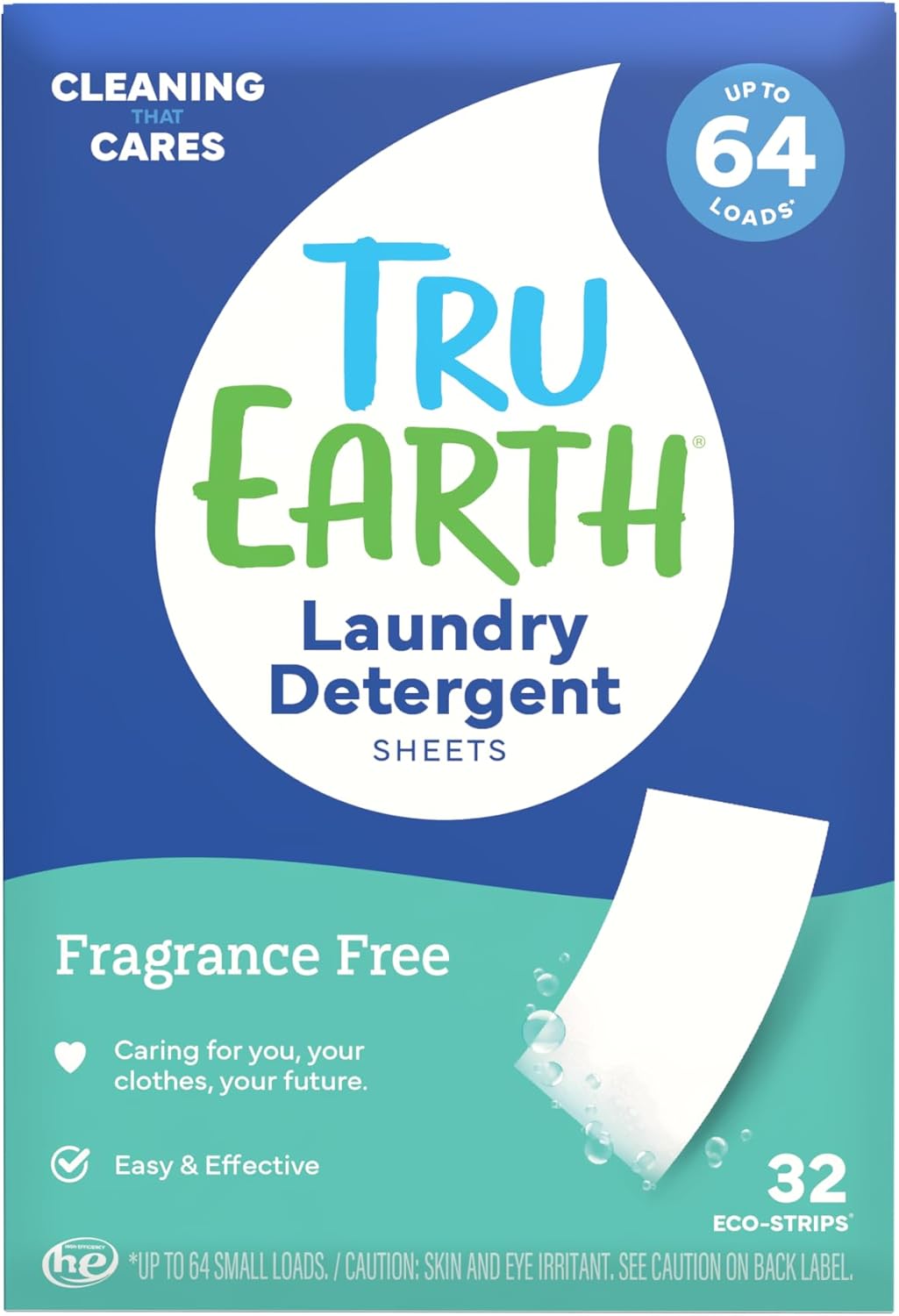 Tru Earth Compact Dry Laundry Detergent, Unscented - Up to 64 Loads (32 Sheets) | Liquidless Detergent, Travel | Packaging May Vary