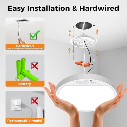 slochi 2Pack Motion Sensor Light Indoor Wired, 8.7 Inch 3000K/4000K/6500K Closet Lights Motion Sensored, 18W 1800LM Flush Mount Ceiling Light for Hallway Pantry Stairwell Porch, White