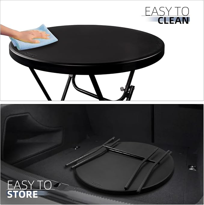 Byliable 32in Cocktail Table Black High Top Folding, Portable Bar Height Folding Table Round with Removable Carbon Black Legs, Indoor Outdoor Banquet for Parties, Commercial, Speech
