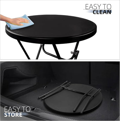 Byliable 32in Cocktail Table Black High Top Folding, Portable Bar Height Folding Table Round with Removable Carbon Black Legs, Indoor Outdoor Banquet for Parties, Commercial, Speech