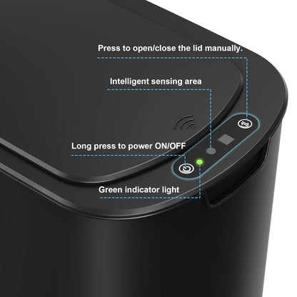 Cesun Motion Sensor Trash Can, 5 Gallon Automatic Bathroom Garbage Can with Lid, Touchless Smart Plastic Slim Wastebasket for Bathroom, Office, rv, Bedroom, Living Room, Black