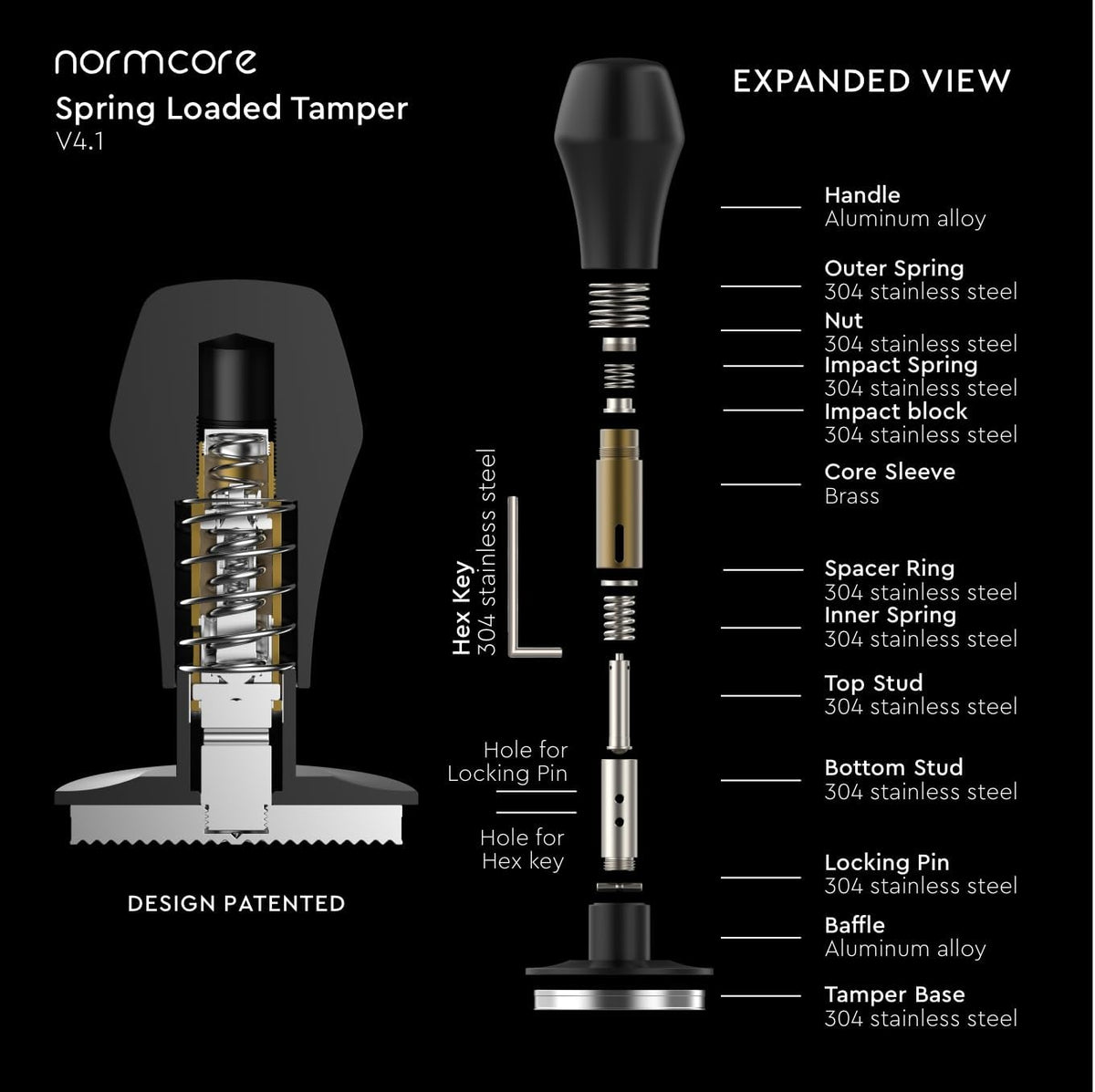 Normcore 49mm Coffee Tamper V4.1 with Click Sound Feedback, Spring Loaded Tamper With Stainless Steel Flat Base