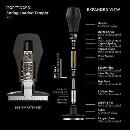 Normcore 49mm Coffee Tamper V4.1 with Click Sound Feedback, Spring Loaded Tamper With Stainless Steel Flat Base