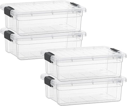 Superio Storage Bins with Lids- 4 Pack, 4.5 Qt Clear Boxes for Organizing, Stackable Plastic Containers- BPA Free, Non-Toxic, Odor Free, Organizer for Home, Office, Dorm