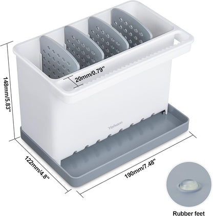 YOHOM Sink Brush Holder for Kitchen Sink Sponge Caddy Countertop Organizer Plastic Dish Scrubber Holder with Dividers