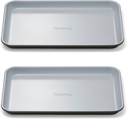 Caraway Nonstick Ceramic Small Baking Sheet Duo (9x13”) – Non-Toxic, PTFE & PFOA Free – Oven Safe – Aluminized Steel Core – Mini Sheet Pan for Baking, Roasting & More - Black