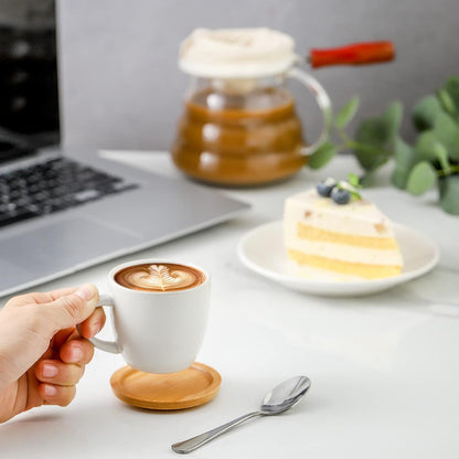 Hasense 3 Ounce Espresso Cups and Saucers Set of 6, Demitasse Cups with Handle for Coffee Drinks, Latte, Cappuccino, Cafe Mocha and Tea
