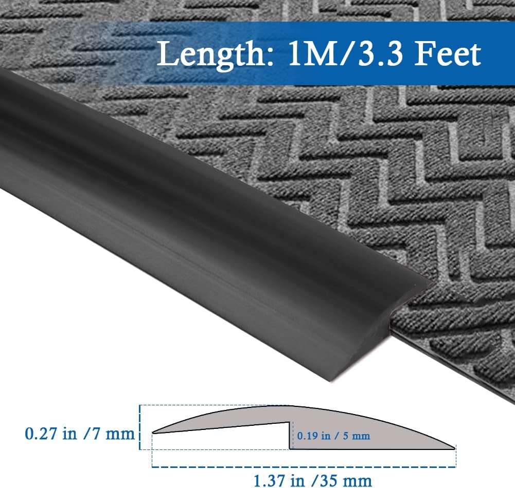 Floor Transition Strip Self Adhesive Carpet & Flooring Transitions Edging Trim Strip PVC Threshold Transitions Suitable for Threshold Height Less Than 5mm (3.3Ft, Black)