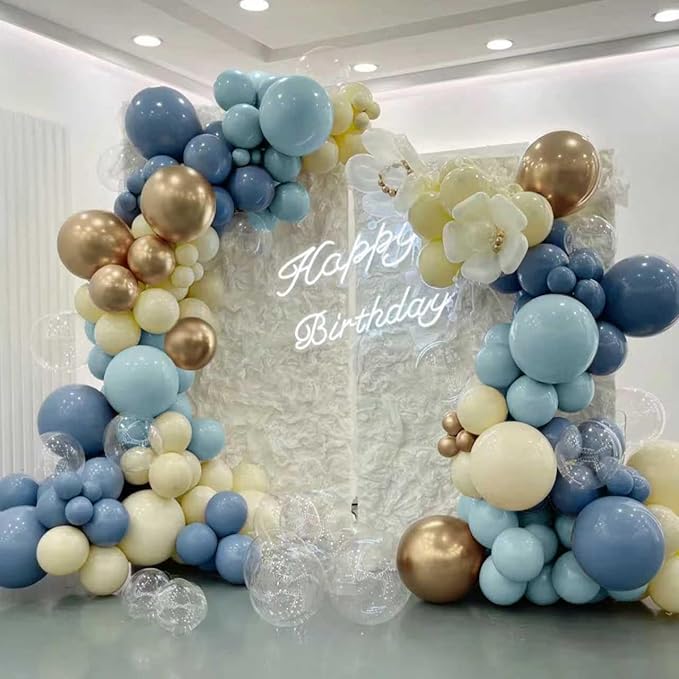 MEBAY Dusty Blue Balloon Garland Arch Kit, 166Pcs Retro Blue Pastel Baby Blue Macaroon Yellow Gold Metallic Balloons for Baby Shower Wedding Boy Birthday Decoration