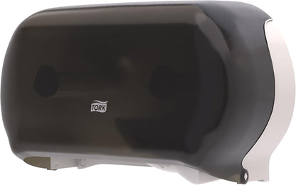 Tork Twin Jumbo Toilet Paper Roll Dispenser Smoke T22, Refill Indicator Window, 56TR
