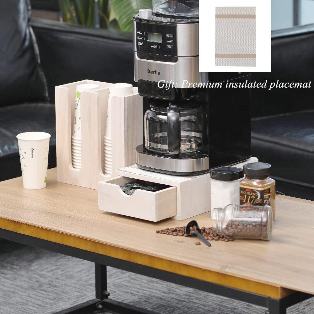 Wood Storage Drawers Organizer for Coffee Pod Holder- Kitchen Counter K Cup Drawer for Coffee Maker Stand Pod Capsule Storage Organization Coffee