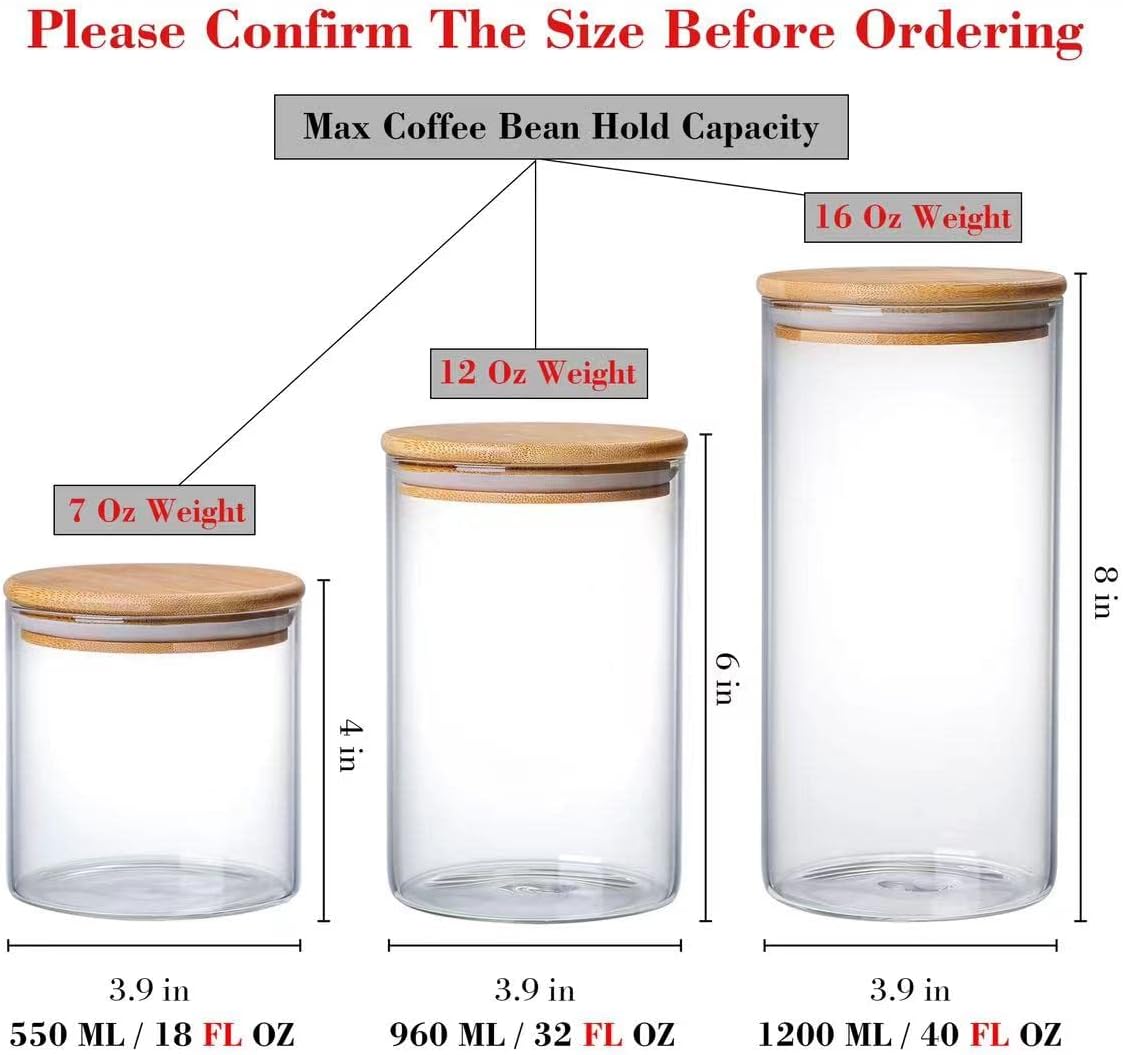 Molfuj 960 ML / 32 FL Oz Glass Storage Container with Wood Lid, Stackable Clear Decorative Organizer Bottle Canister Pantry Jar with Air Tight Wooden