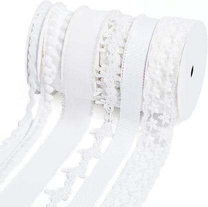 LaRibbons White Ribbons for Crafts 6 Rolls 27.5 Yards TTL Thin Ribbon for Sewing Wedding Gift Wrapping Home Decor
