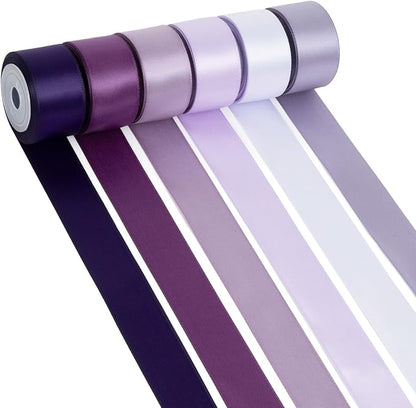 Purple Ribbon 1 Inch Lavender, Lilac, Amethyst, Dark Purple Double Faced Satin Ribbon for Flower Bouquet, Gift Wrapping, Wedding Invitation, Bows, Crafts, Gift Bags - 30Yards