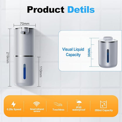 Automatic Foaming Soap Dispenser,Type-C Rechargeable Smart Hand Soap Dispenser,4-Level Adjustable, 13.5oz/380ml IPX5 Waterproof Wall Mounted for Bathroom Kitchen Dish Soap