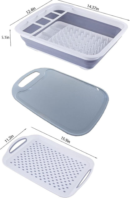 YunTeng Collapsible Dish Drying Rack and Drainboard Set Portable Camp Dish Drainer Dinnerware Organizer Dish Rack Foldable Dying Dish Storage Rack for Kitchen Counter RV Camping Accessories