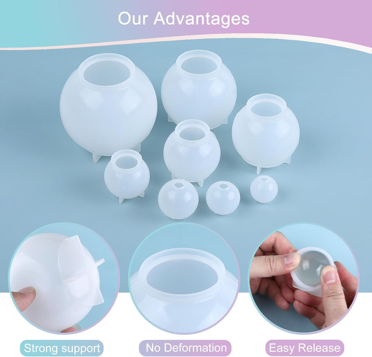 Kisrel Sphere Resin Molds, 8 PCS Sphere Silicone Mold, Upgraded 3D Seamless Epoxy Molds，Large Ball Shape Flower Resin Mold for Home Decor
