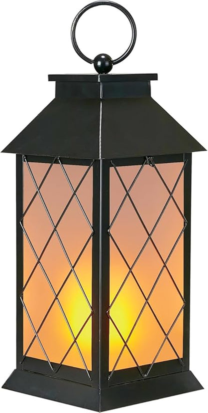 18" Solar Lanterns Outdoor Waterproof, Glass Solar Flickering Flame Lantern Large Hanging Solar Lantern Metal Decorative for Patio Garden Backyard Outside Tabletop Mothers Day Gifts Mom