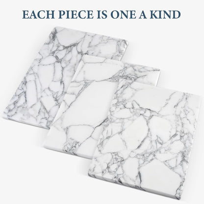 Koville Italian Natural Marble Cutting Board for Kitchen Pastry Bread Macaron Display, 12" x 8" Real Stone Slab Marble Cheese Board for Counter