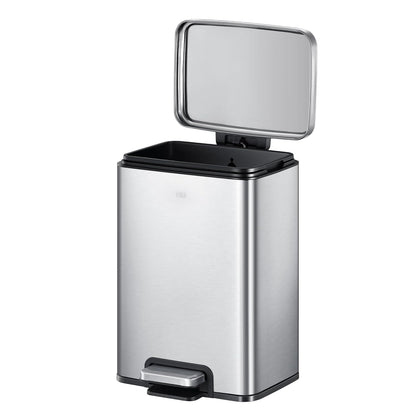 EKO Madison 12L / 3.2 Gal Bathroom Trash Can with Lid and Removable Inner Basket, Rectangular Small Step Trash Can, Brushed Stainless Steel